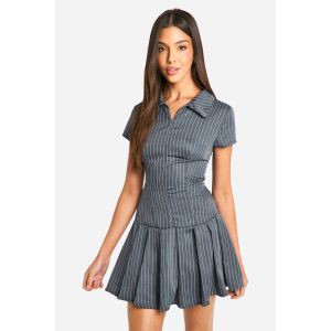 Robe Mini À Zip Et Plis En Boîte - Gris - 40, Gris