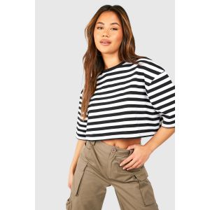 Premium Stripe Terry Crop Tee - Noir - 38, Noir