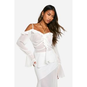Chemisier En Chiffon À Épaules Dénudées Et Volants - Blanc Ivoire - 36, Blanc Ivoire