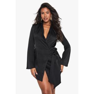 Robe Blazer Portefeuille À Texture Froissée - Noir - 44, Noir