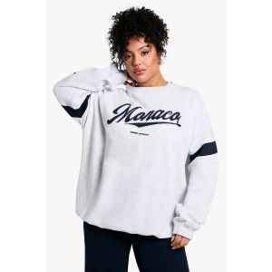 Grande Taille - Sweat Oversize À Col Ras Du Cou Et Écusson Monaco - Gris - 46, Gris