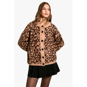 Leopard Print Cardigan - Marron Camel - M/L, Marron Camel