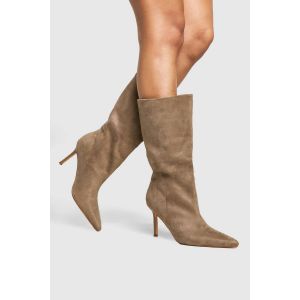 Bottes Mi-Mollet À Talons Aiguilles En Faux Suède, Coupe Large - Gris - 41, Gris
