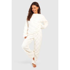 Ensemble Pyjama De Détente Pull En Molleton À Damiers & Pantalon - Blanc Cassé - 42, Blanc Cassé