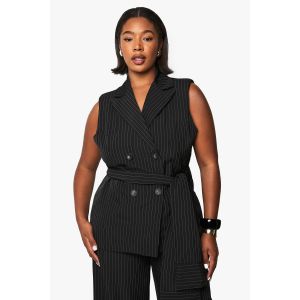 Gilet À Rayures Fines Avec Noeud À L'Avant - Noir - 48, Noir