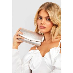 Structured Me"Tall"ic Clutch Bag & Chain - Jaune Or - One Size, Jaune Or