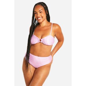 boohoo Femmes Plus Culotte de Bikini Taille Haute a Imprime Vichy | Rose | Taille: 56