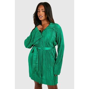 Robe Chemise Plissée À Manches Évasées Et À Nouer - Vert - 50, Vert