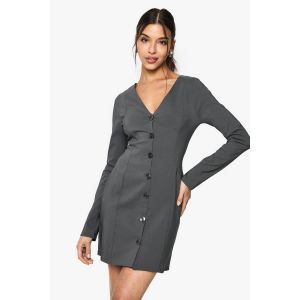 Robe Blazer Ajustée Sans Col À Taille Cintrée - Gris - 44, Gris