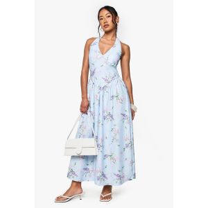 Robe Midaxi Bengaline À Plongeon Florale - Bleu - 44, Bleu