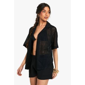 Chemise En Maille Transparente Texturée En Crochet - Noir - 40, Noir