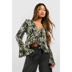 Blouse À Volants Imprimée Zèbre - Vert - 36, Vert