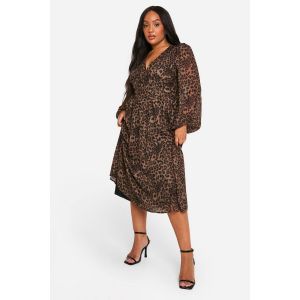 "Plus" Robe Midi Patineuse Grande Taille Milkmaid À Motif Léopard En Tissu Tissé - Leopard - 52, Leopard