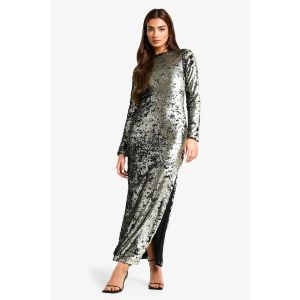Robe Maxi Colonne Dos Échancré À Paillettes Mates - Gun Metal - 38, Gun Metal