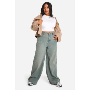 Jean Grande Taille Varsity Athletic En Denim À Jambe Large, En Tissu Assorti, Avec Appliqué Distressed - Bleu - 44, Bleu