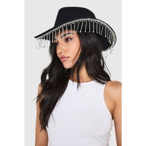 Chapeau De Cow-Boy Noir Orné De Pampilles Diamante - One Size, Noir