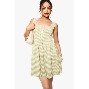 Robe Skater En Vichy À Détail Corset - Vert Mastic - 38, Vert Mastic
