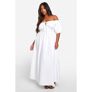 Robe Midaxi Grande Taille À Manches Bouffantes - Blanc - 44, Blanc