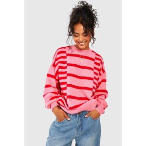 Mixed Stripe Oversized Jumper - Rose - M, Rose