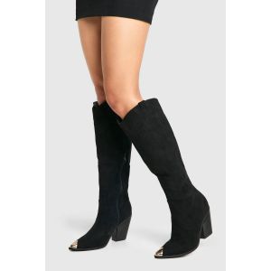 Bottes De Cowboy Western À Enfiler, Hauteur Genou Avec Embout Mé"Tall"ique - Noir - 36, Noir