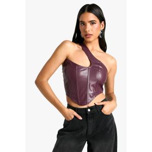 Pu Haut Corset En Synthétique Asymétrique À Une Épaule Et À Baleines - Plume - 38, Plume