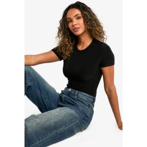 Body Slinky À Manches Courtes Double Couche - Noir - 34, Noir