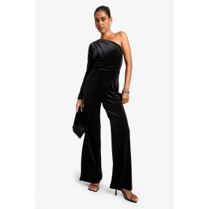 Combinaison Asymétrique À Une Épaule, Pantalon À Jambes Larges Et Détails Froncés - Noir - 38, Noir