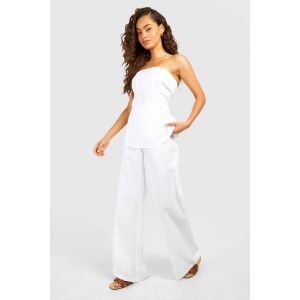 Bandeau Longline Look Lin Et Pantalon À Jambe Évasée - Blanc - 38, Blanc