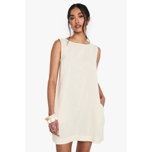 Robe Mini Shift En Lin À Dos Échancré - Gris Pierre - 40, Gris Pierre