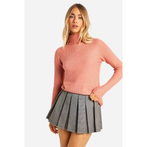 Pull À Col Roulé En Maille Côtelée Douce - Orange Corail - M, Orange Corail