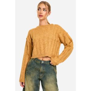 Pull Court À Côtes Larges Douces Et À Couture Apparente - Jaune Moutarde - S, Jaune Moutarde