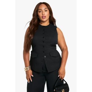 "Plus" Gilet Long Allongé Ajusté Sur Mesure - Noir - 56, Noir
