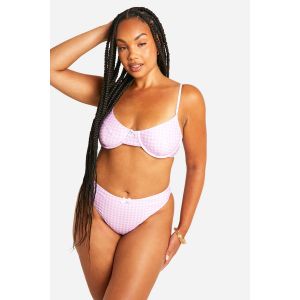"Plus" Culotte De Bikini Taille Haute Imprimé Vichy - Rose - 54, Rose