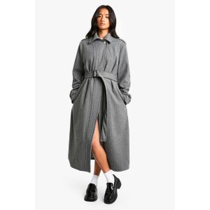 "Petite" Manteau En Imitation Laine À Chevrons Ceinturé Pour Silhouettes "Petite"s - Gris - 34, Gris