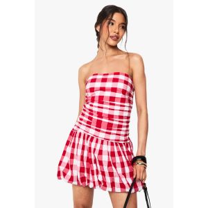 Robe Mini Bandeau Gingham Puffball - Rouge - 40, Rouge