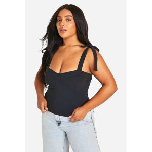 "Plus" Bengaline Tie Bow Corset Top - Noir - 56, Noir