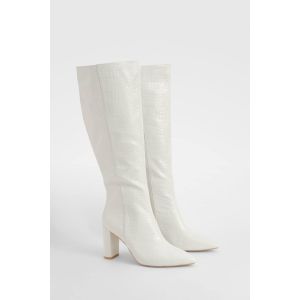Bottes À Talons Hauts À Bout Pointu, Coupe Large, Style Croc Au-Dessus Du Genou - Blanc Cassé - 39, Blanc Cassé