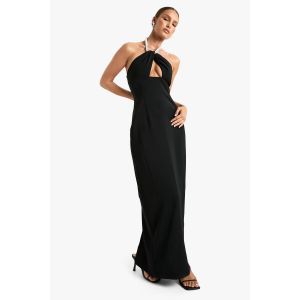 Robe Longue Dos Nu À Bordures En Strass - Noir - 44, Noir