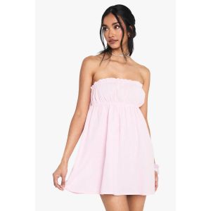 Robe Mini Bandeau En Lin Froncé - Rose - 40, Rose