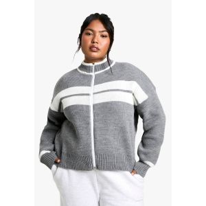 Cardigan Rayé Grande Taille À Zip - Gris - 48-50, Gris