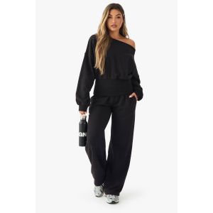 Ensemble De Survêtement À Épaules Dénudées, Taille Cintrée Et Jambes Évasées - Noir - S, Noir