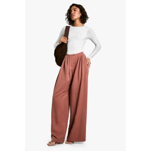 Pantalon Plissé À Jambes Larges Extrêmes Pour Les Grandes Tailles - Orange Rouille - 36, Orange Rouille