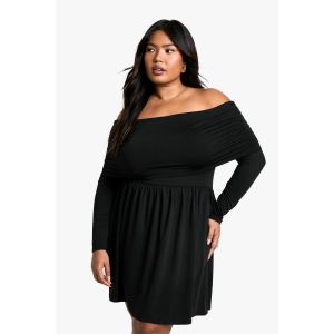 "Plus" Jersey Robe Skater À Épaules Dénudées Grande Taille - Noir - 46, Noir