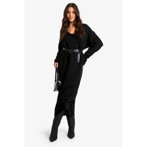 Robe Maxi Tricotée Décontractée En Maille Douce - Noir - 36, Noir
