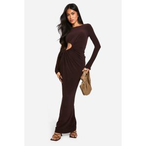 Long Sleeve Cut Out Maxi Dress - Marron Chocolat - 46, Marron Chocolat