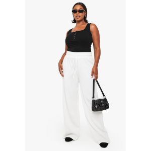 Pantalon Gaufre À Taille Avec Cordon De Serrage Pour Grandes Tailles - Blanc Écru - 44, Blanc Écru