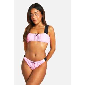 Bikini Short Tanga Contrasté Ruche - Rose Clair - 34, Rose Clair