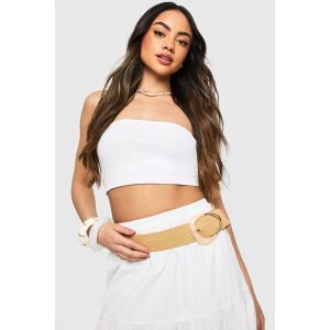 Ceinture En Raffia À Boucle En Pierre Précieuse - Beige - One Size, Beige