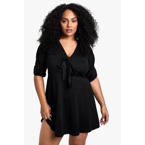 Grande Taille - Robe Patineuse Nouée - Noir - 46, Noir