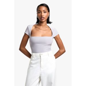 Body Double Couche Slinky À Encolure Carrée Et Manches Courtes - Gris - 38, Gris